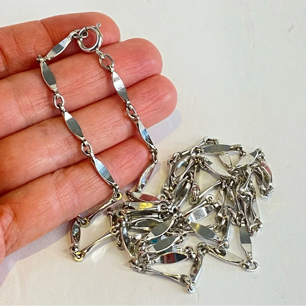 Vintage Silver Tone Elongated Long Bar Link Chain Necklace 40" - Picture 2 of 10